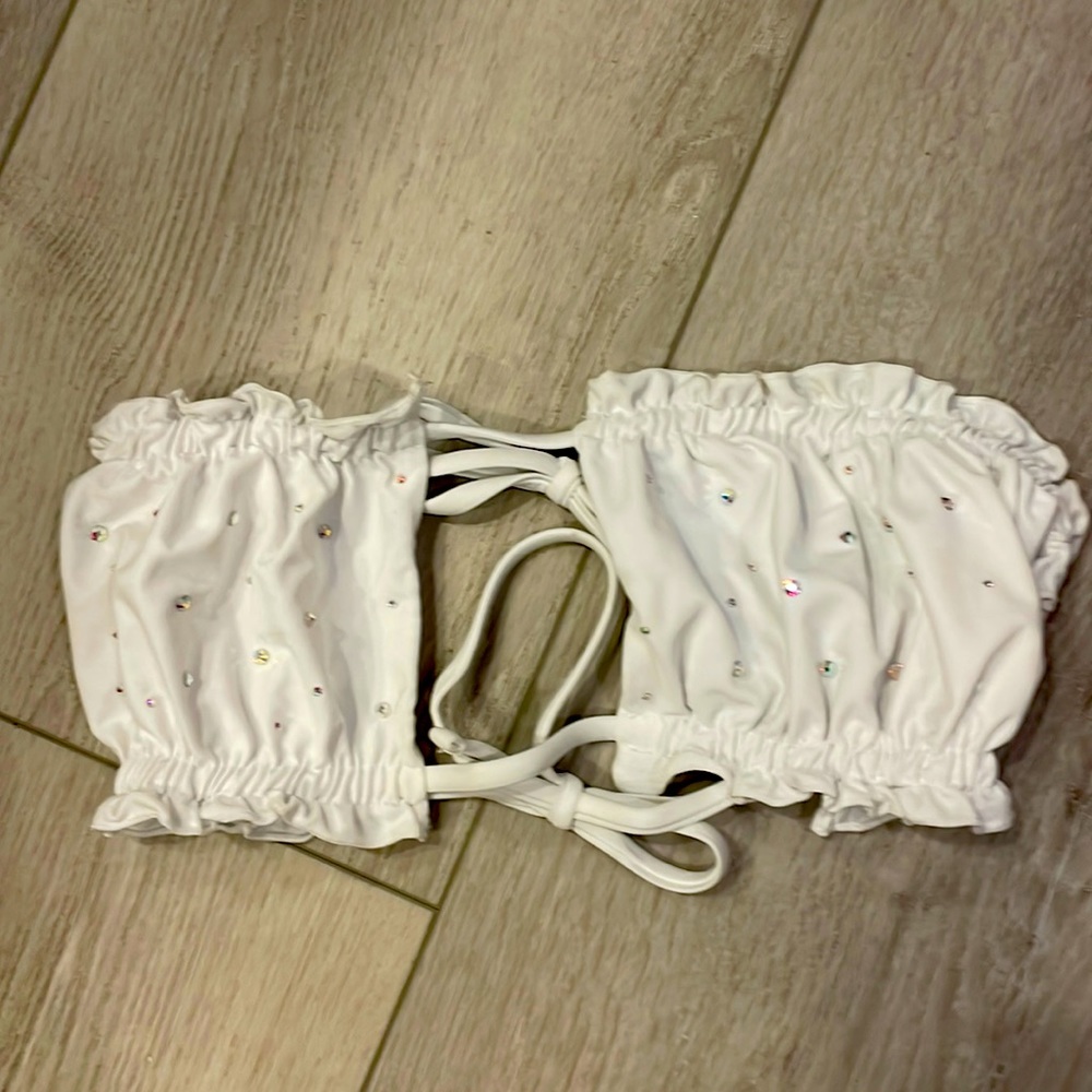 Bikini top white custom crystals. Worn one time size large